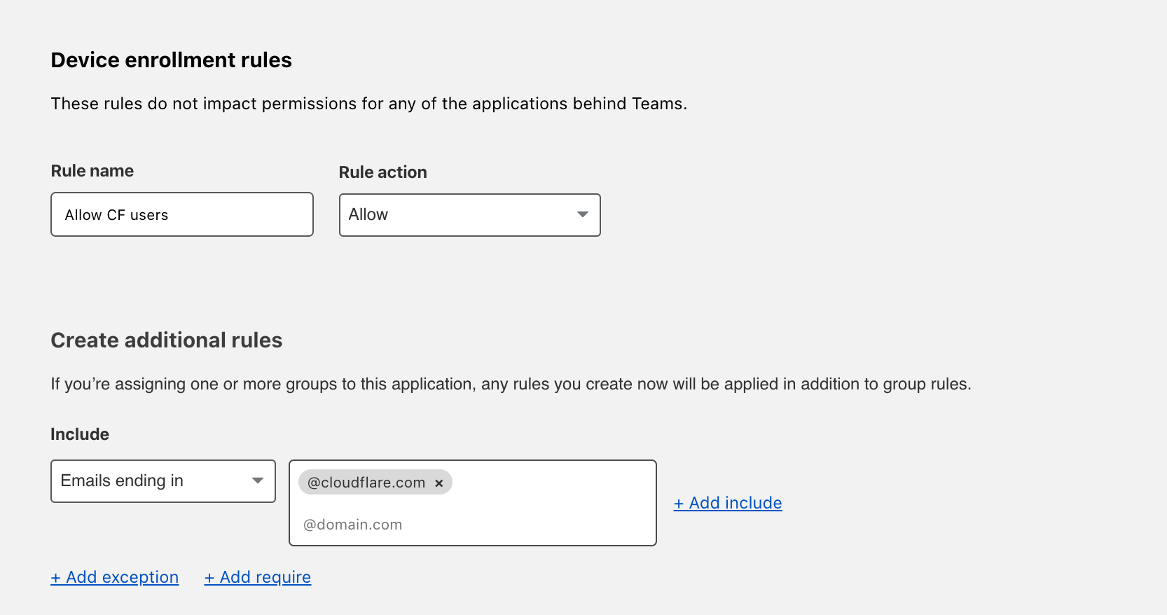 Example device enrollment config to allow Cloudflare users