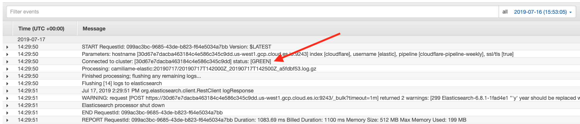 Visualizing AWS Lambda log stream messages