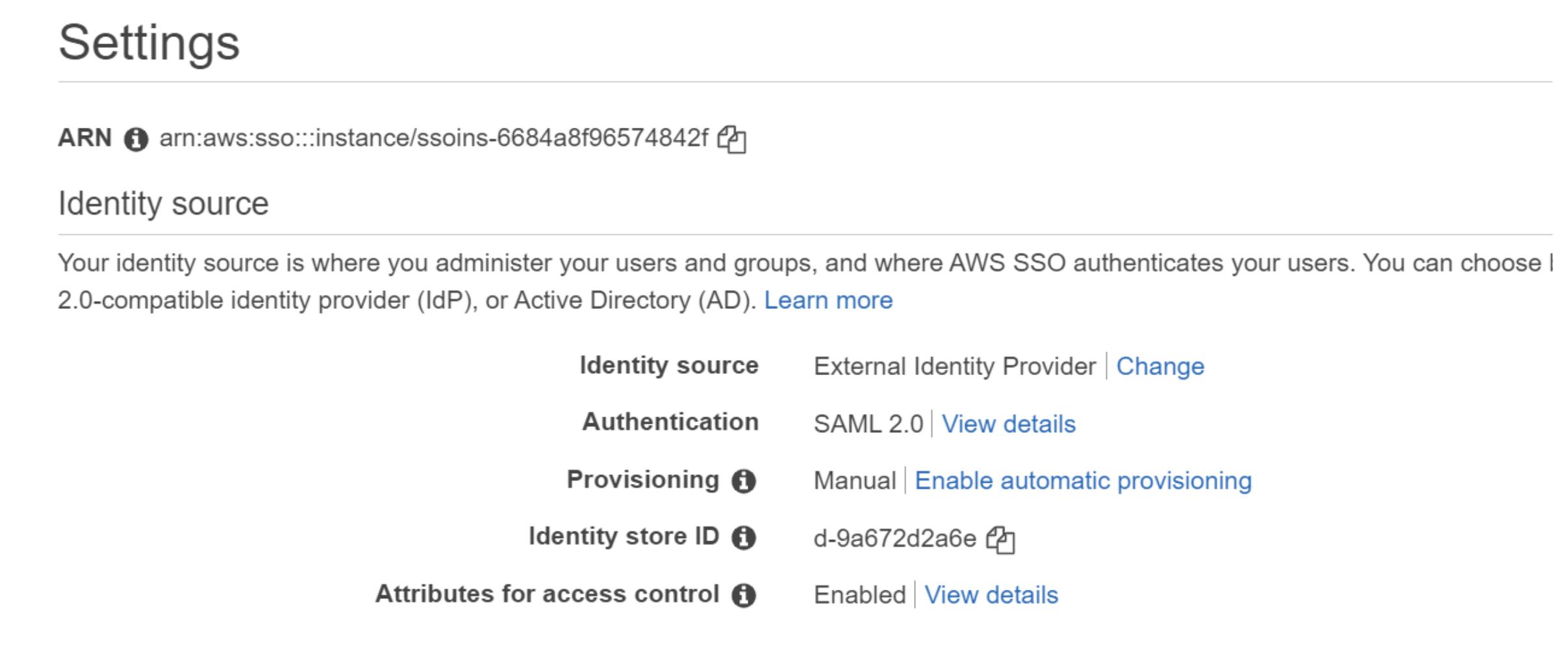 AWS settings panel demonstrating correct settings for manual provisioning.