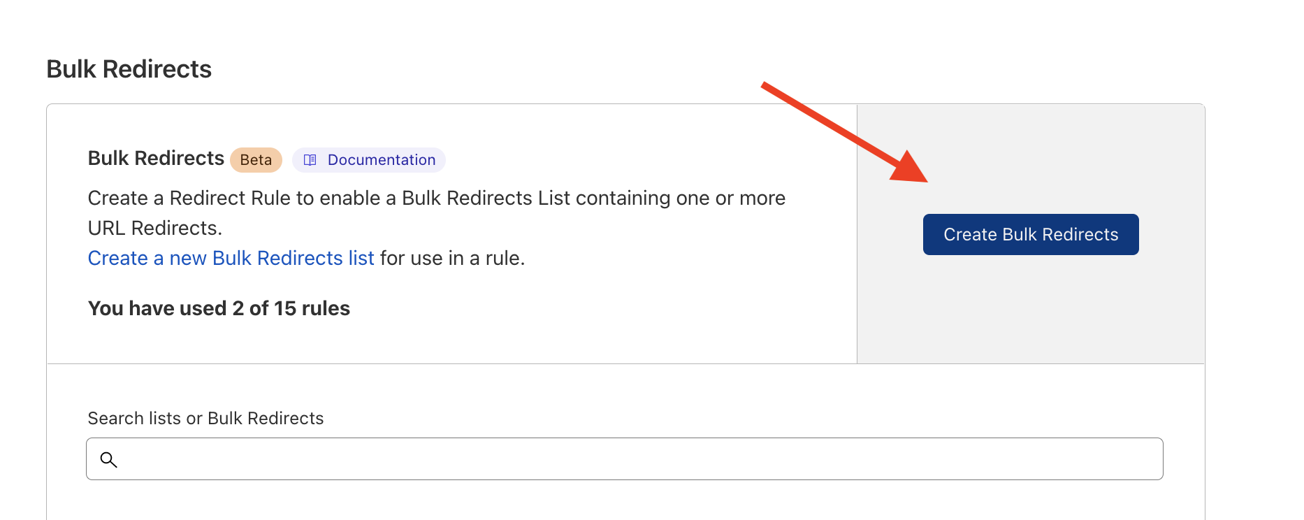 Create a new Bulk redirects