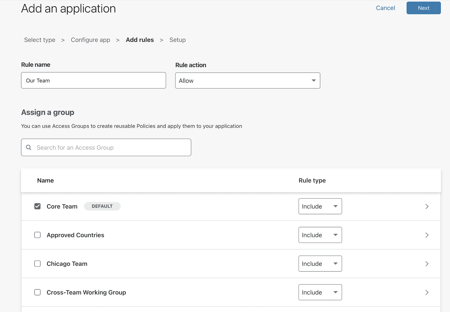 Default rule check box selected automatically.