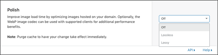 The different options you have to configure Cloudflare Polish.