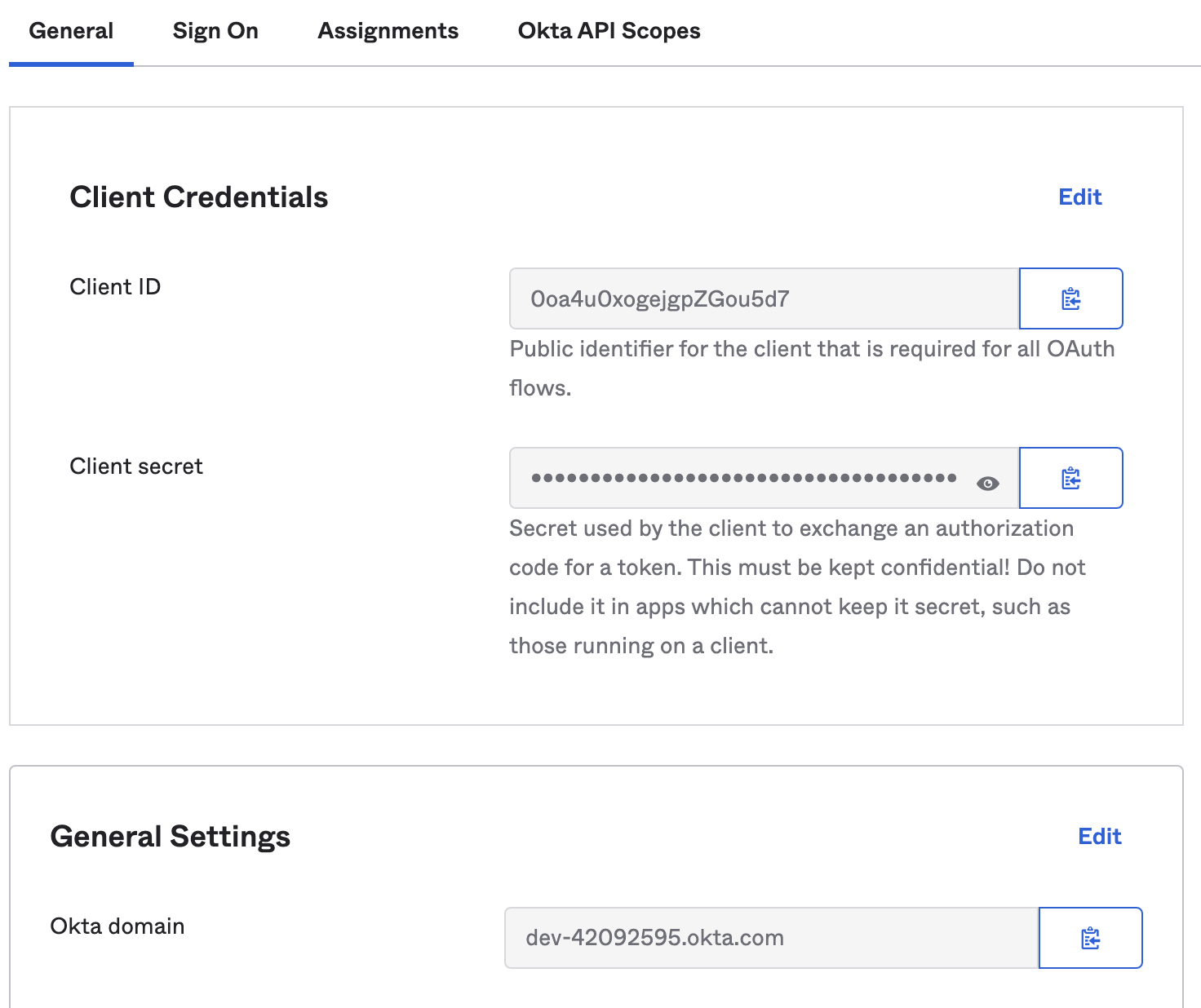 Finding your Client credentials and Okta domain in Okta