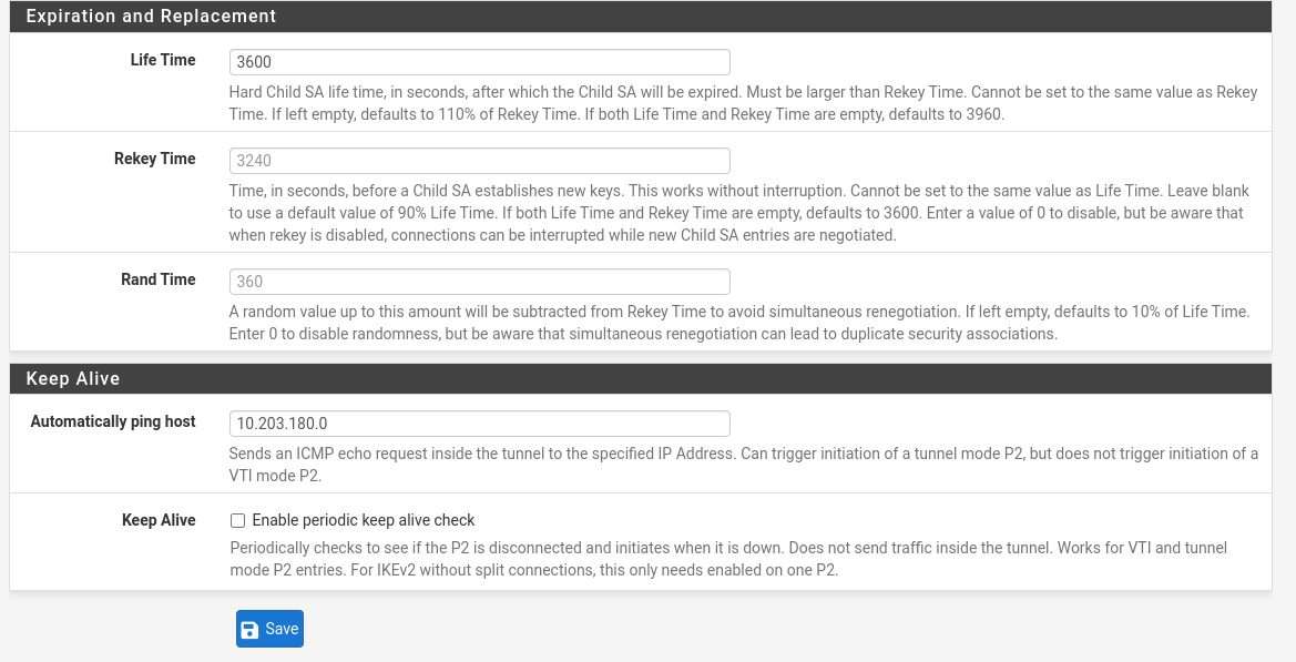 pfSense IPsec phase 2 key exchange values