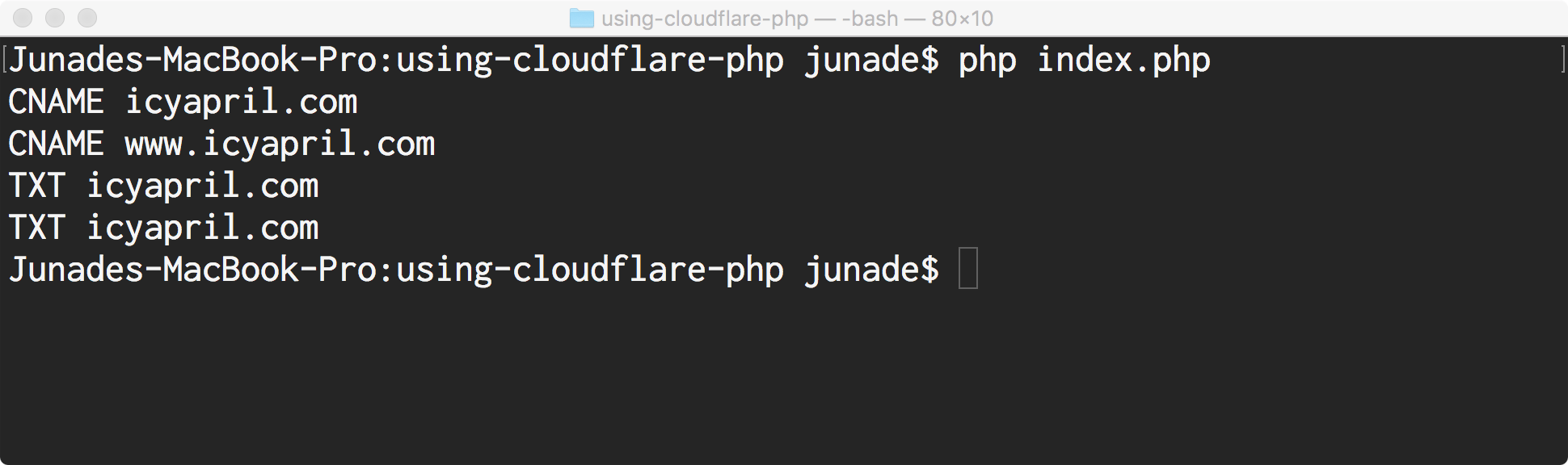 Script to list the type and name of every DNS record on our zone