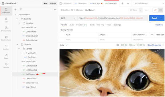 Follow the instructions above to GetObject in the Postman dashboard