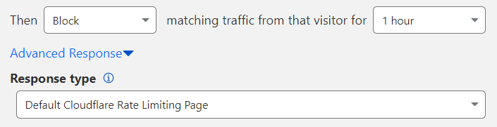 Campos disponibles al configurar una Respuesta avanzada para una regla de limitación de velocidad.