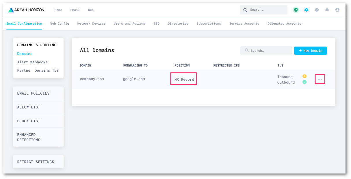 Go to Domain to verify Area 1&rsquo;s hop position