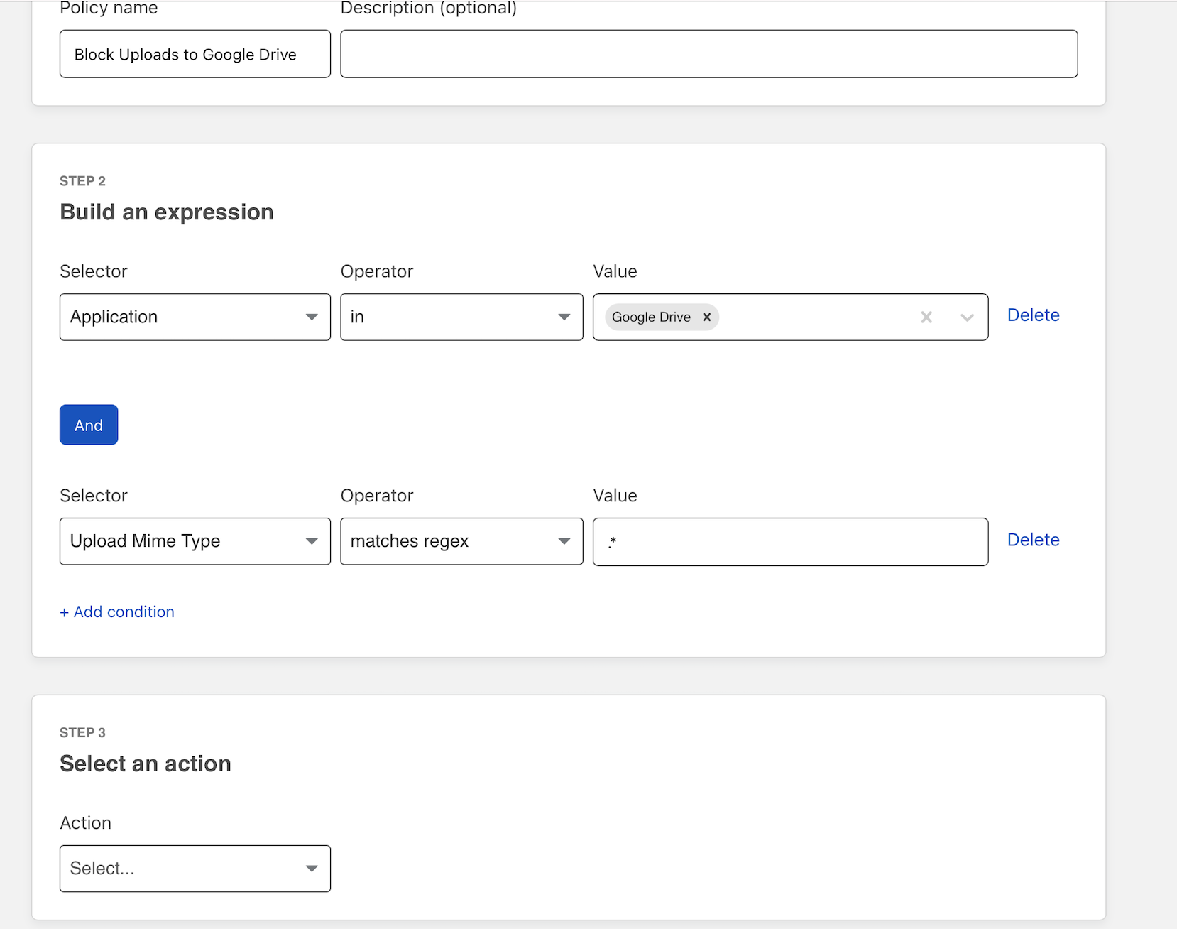 Example of field settings that will match against files of any type being uploaded.