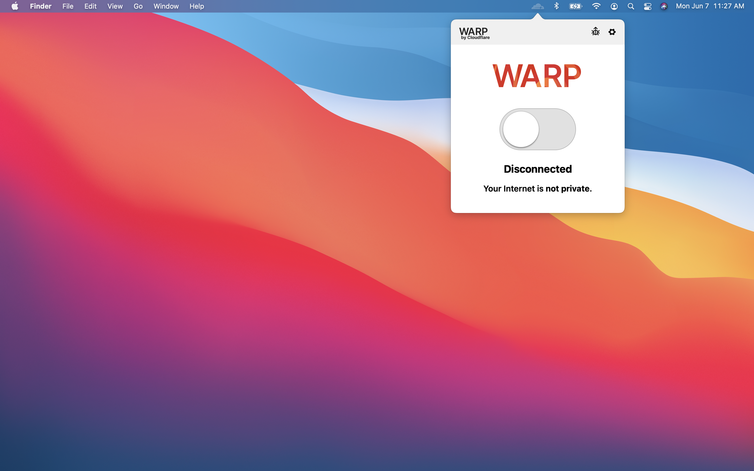 Accessing the WARP configuration menu from a desktop.